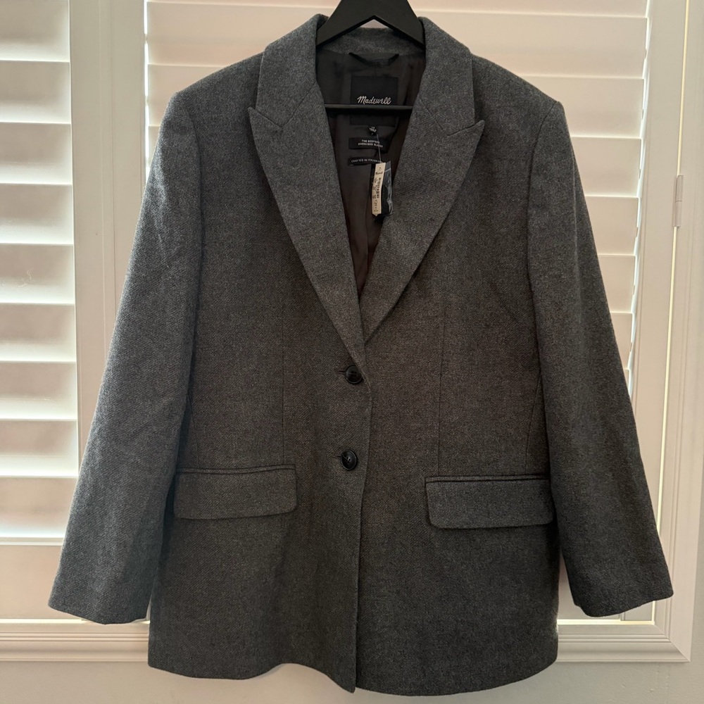 NWT Madewell Wool-Blend Herringbone Blazer – Gray (Size 10)